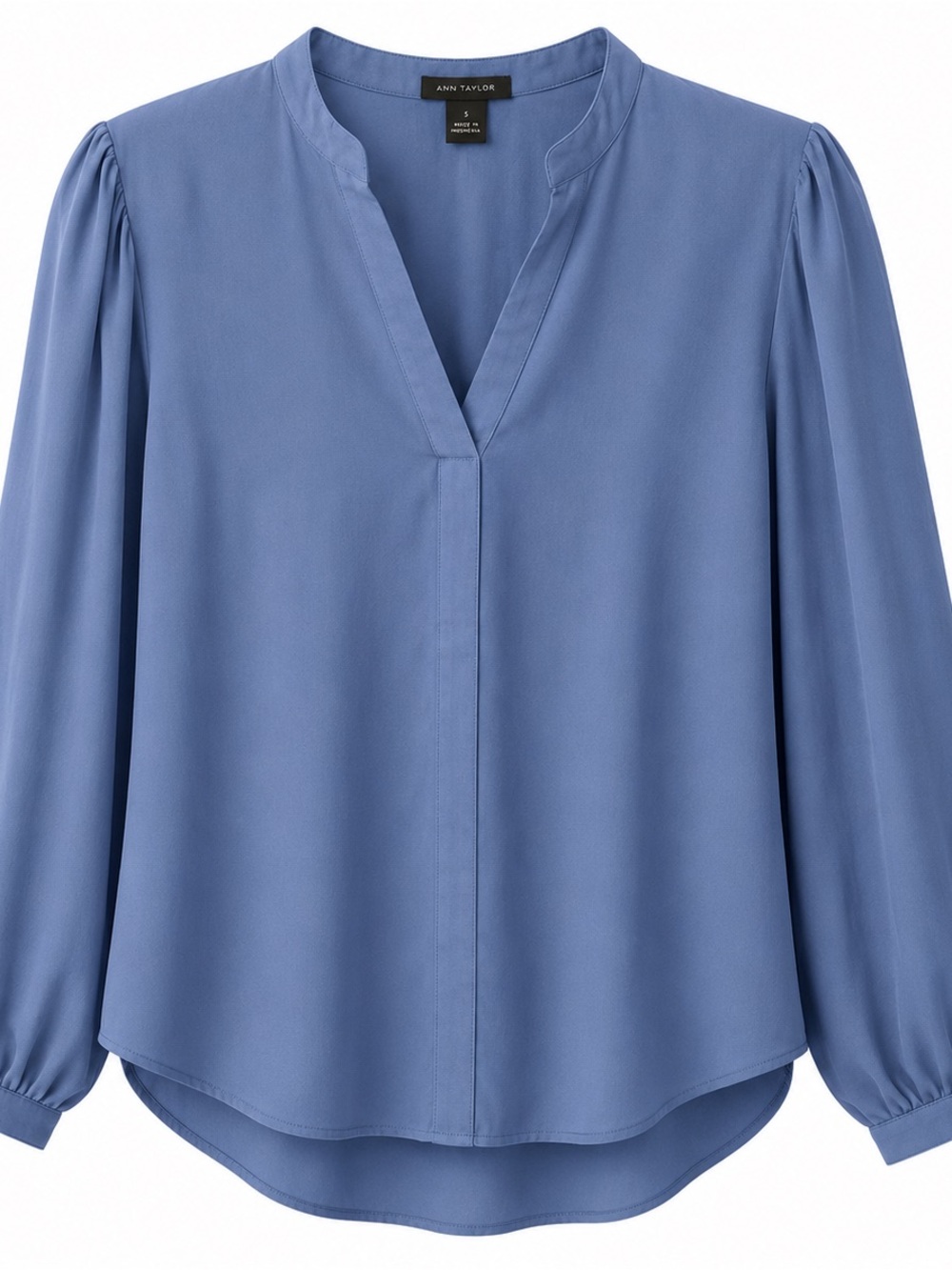 Ann Taylor Dusty Blue V-Neck Long-Sleeve Blouse